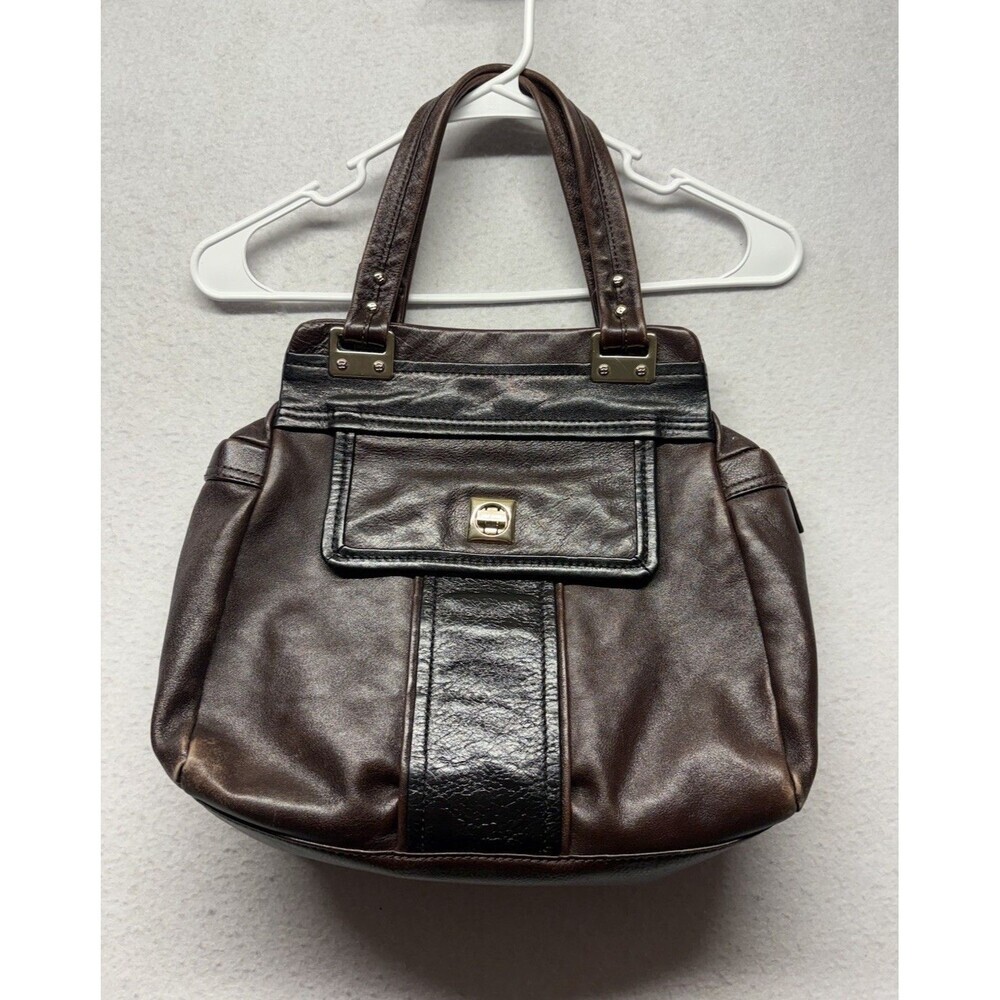 Kate Spade Rare Brown/Black Leather Turn Lock Shoulder Bag Purse With Dust Bag